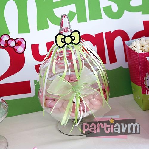 Hello Kitty Doğum Günü Süsleri Cam Dekoratif Şekerlik Kurdele Süslemeli
