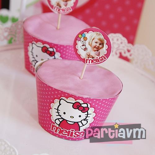 Hello Kitty Doğum Günü Süsleri Cupcake Sargısı 10 Adet