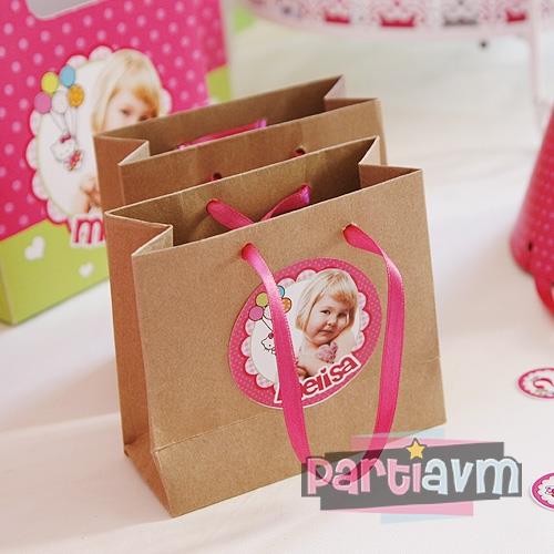 Hello Kitty Doğum Günü Süsleri Hediye Çantası Etiketli Kurdeleli 10 X 10 cm 5 Adet