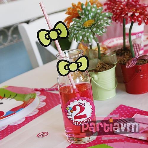 Hello Kitty Doğum Günü Süsleri Karaf Cam Bardak Etiketli ve Süslemeli 6 Adet