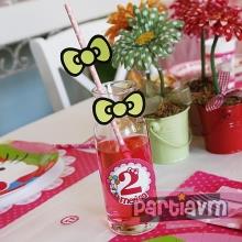 Partiavm Hello Kitty Doğum Günü Süsleri Karaf Cam Bardak Etiketli ve Süslemeli 6 Adet