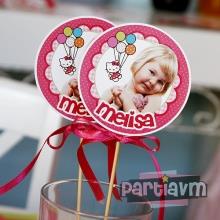 Partiavm Hello Kitty Doğum Günü Süsleri Kürdan Süs Seti Büyük Boy 10 lu Paket