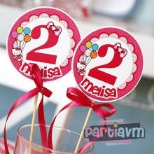 Partiavm Hello Kitty Doğum Günü Süsleri Kürdan Süs Seti Büyük Boy 10 lu Paket