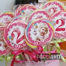 Partiavm Hello Kitty Doğum Günü Süsleri Lolipop Şeker Etiketli Kurdeleli 10 Adet