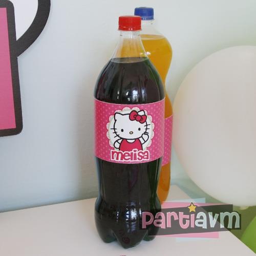 Hello Kitty Doğum Günü Süsleri Meşrubat Şişe Bandı 2lt. İçin 5 Adet