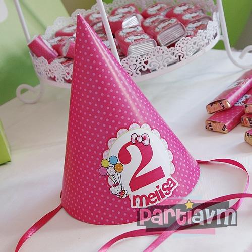 Hello Kitty Doğum Günü Süsleri Parti Şapkası Kurdele Bağlamalı 5 Adet