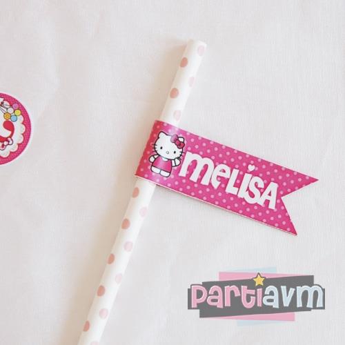 Hello Kitty Doğum Günü Süsleri Pipet Etiketli 5 Adet