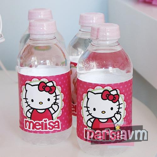 Hello Kitty Doğum Günü Süsleri Su Şişesi Bandı 5 adet