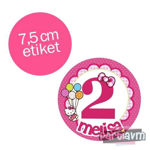 Hello Kitty Doğum Günü Süsleri Yuvarlak Etiket 7,5cm 10 Adet