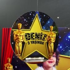 Partiavm Hollywood - Oscar Doğum Günü 20 cm Önlü Arkalı Baskı Kalın Karton Misinalı Asma Süs