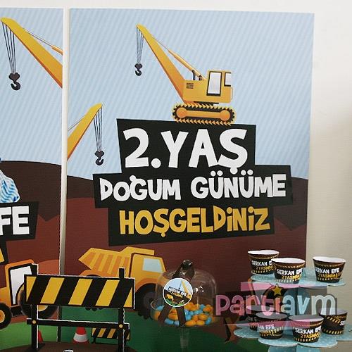 İnşaat Teması Doğum Günü Süsleri 70x100 cm Katlanmaz Pano Afiş Büyük Boy Resimsiz