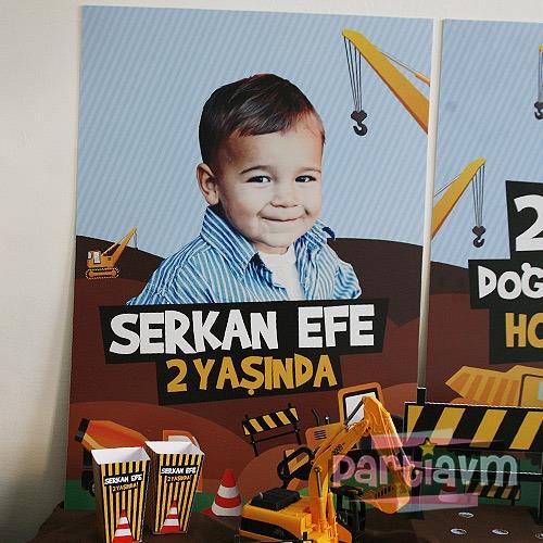 İnşaat Teması Doğum Günü Süsleri 70x100 cm Katlanmaz Pano Afiş Büyük Boy Resimli