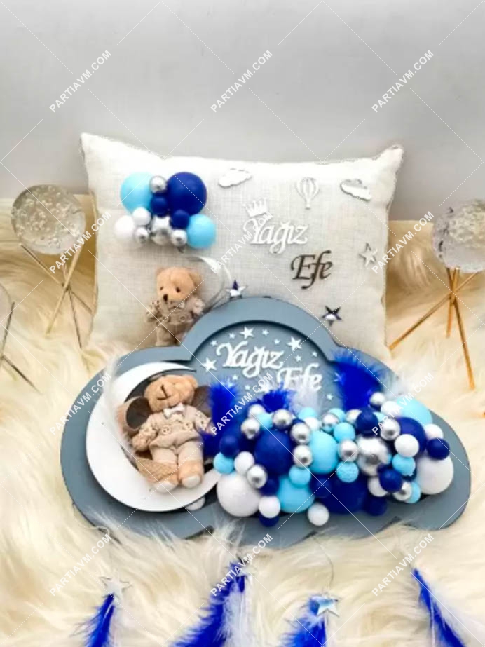İsme Özel Ayıcıklı Bebek Odası Işıklı Kapı süsü ve Takı Yastığı Seti Model 48