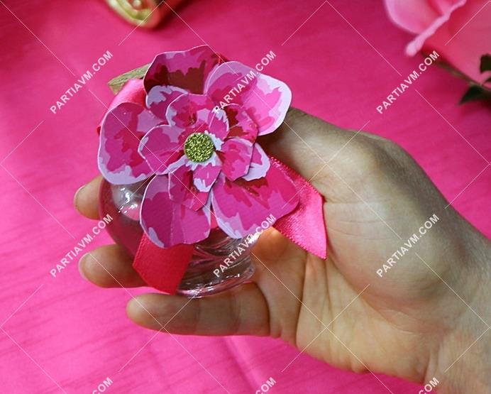 Kağıt Çiçek Süslemeli Mantar Tıpalı Kalp Cam Şişede Sıvı Sabun