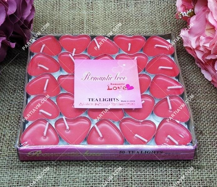 Kalp Şeklinde Kırmızı Tealight Mum 50 li Paket