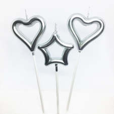 SAMM Kalp ve Yıldız Mum Büyük Boy Gümüş 3lü Set Model 14