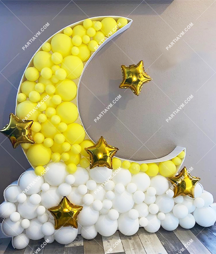 Karakter Temalı Dev Balon Standı Model2 Yarım Ay Bulut Yıldız Temalı 150cm