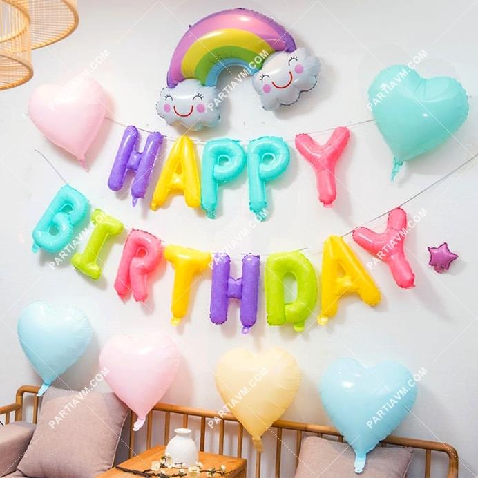 Karışık Pastel Happy Birthday Balon Set