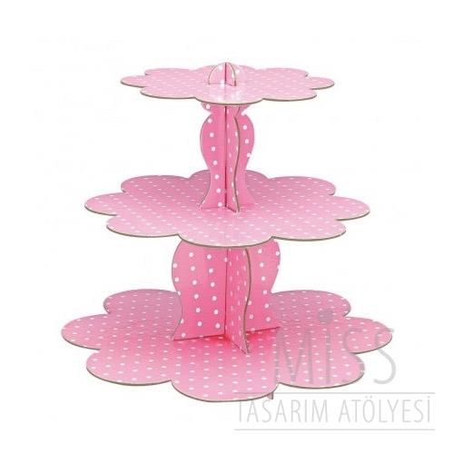 Karton Cupcake Standı Pembe Puantiyeli