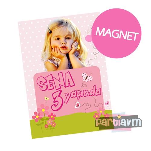 Kelebekli Doğum Günü Süsleri Hediyelik Magnet Kurdeleli Poşetinde 7X10 cm  