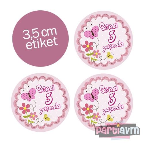 Kelebekli Doğum Günü Süsleri Yuvarlak Etiket 3,5cm 15 Adet