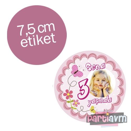 Kelebekli Doğum Günü Süsleri Yuvarlak Etiket 7,5cm 10 Adet