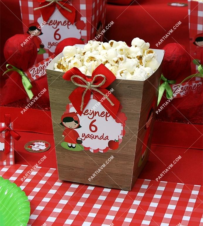 Kırmızı Başlıklı Kız Doğum Günü Popcorn Kutusu Kurdele Süslemeli 5 Adet