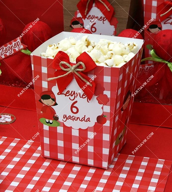 Kırmızı Başlıklı Kız Doğum Günü Popcorn Kutusu Kurdele Süslemeli 5 Adet