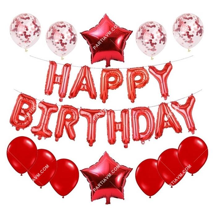 Kırmızı Happy Birthday Balon Seti 25li