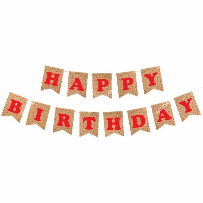 Kırmızı Happy Birthday Kraft Zemin Harf Afiş