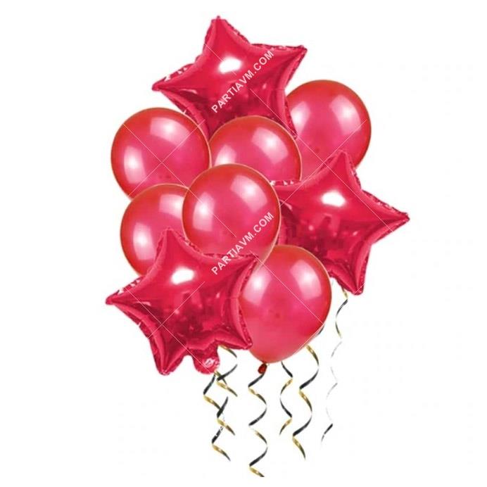 Kırmızı Tonları Yıldız Balon Demeti 9lu