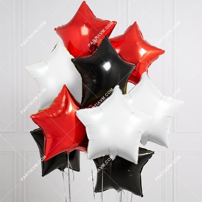 Kırmızı Yıldız Folyo Balon Buketi 9lu