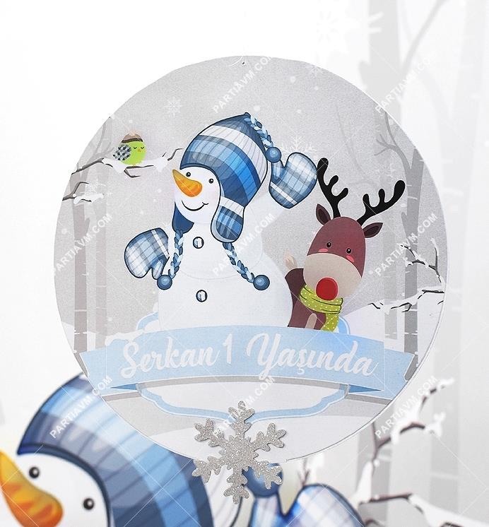 Kış Masalı Doğum Günü 20 cm Önlü Arkalı Baskı Kalın Karton Simli Kar Süslemeli Misinalı Asma Süs