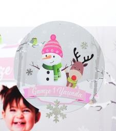 Partiavm Kış Masalı Doğum Günü 20 cm Önlü Arkalı Baskı Simli Kar Süslemeli Kalın Karton Misinalı Asma Süs