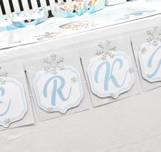 Partiavm Kış Masalı Doğum Günü Banner İsim Kurdeleli Çift Karton ve Simli Kar Süslemeli