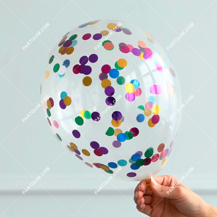 Konfetili Şeffaf Balon Karışık Renk Pullu 10 Adet Şeffaf Balon