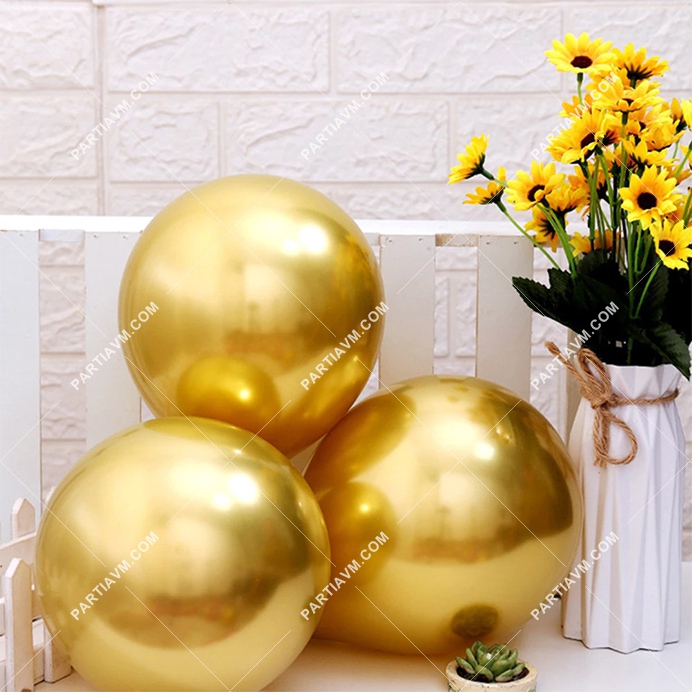 Krom Lateks Balon Gold Renk 10 adet Parlak Altın Balon