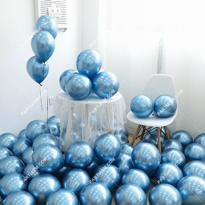 Krom Lateks Balon Mavi Renk 10 adet Parlak Mavi Balon