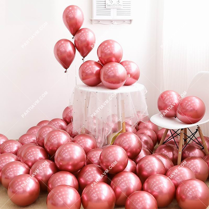 Krom Lateks Balon Pembe Renk 10 adet Parlak Pembe Balon