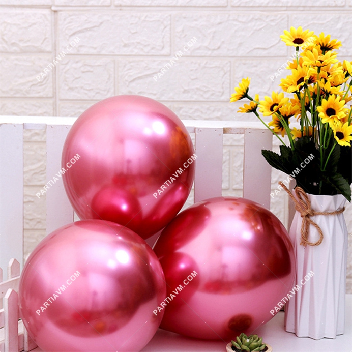 Krom Lateks Balon Pembe Renk 10 adet Parlak Pembe Balon