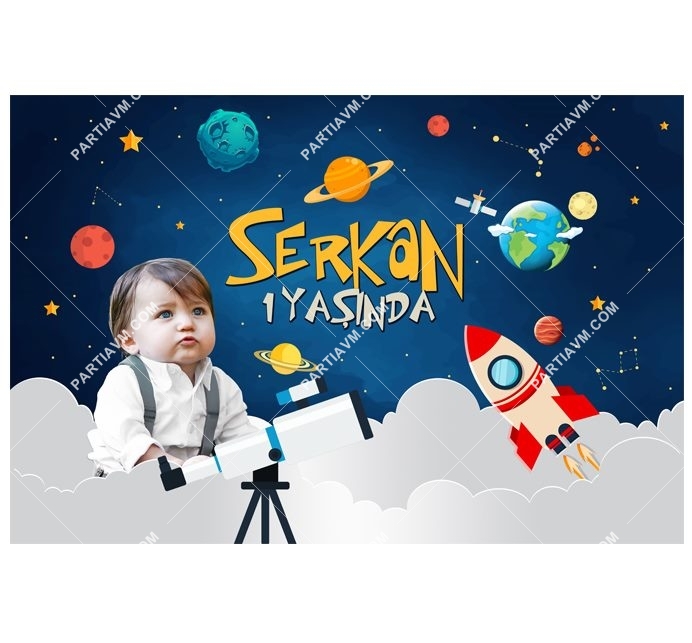 Küçük Astronot ve Uzay Doğum Günü 120x85 cm Büyük Boy Kağıt Afiş