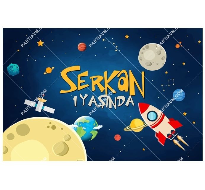 Küçük Astronot ve Uzay Doğum Günü 120x85 cm Büyük Boy Kağıt Afiş