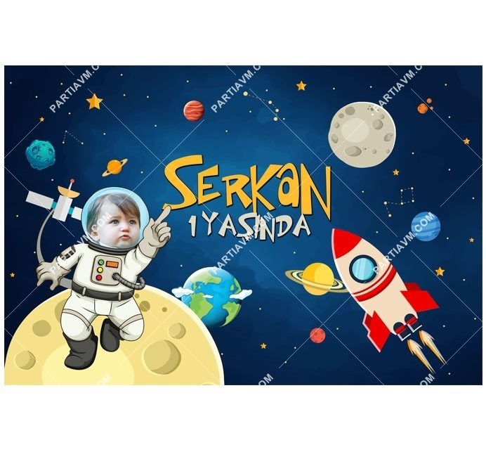 Küçük Astronot ve Uzay Doğum Günü 120x85 cm Büyük Boy Kağıt Afiş