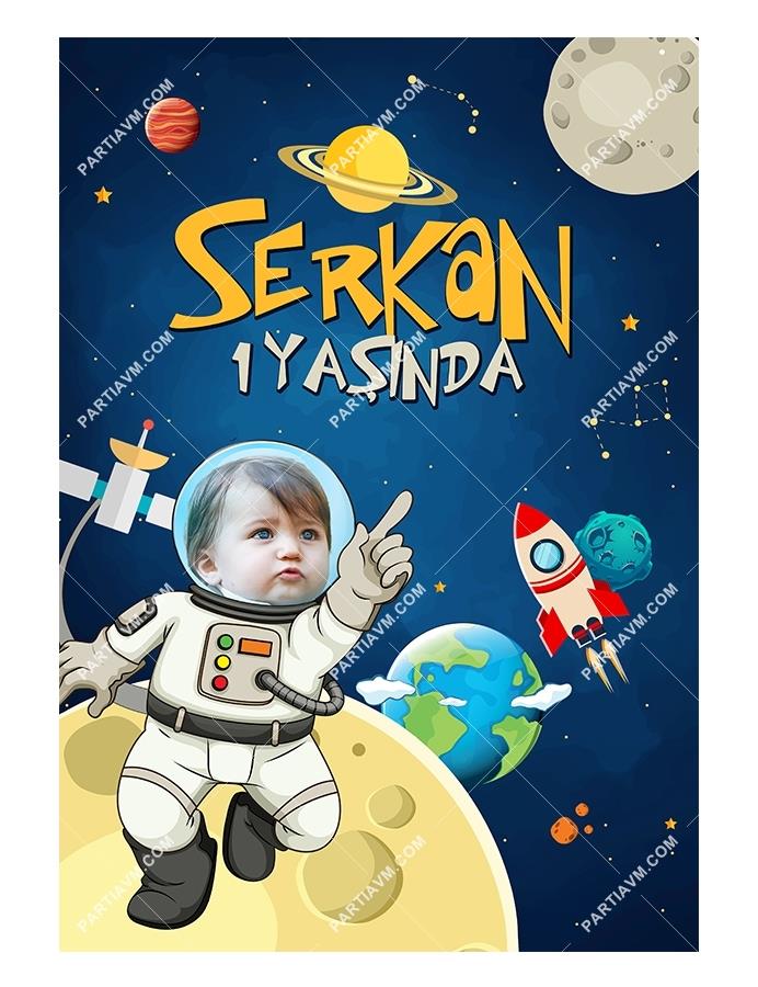 Küçük Astronot ve Uzay Doğum Günü 70x100 cm Yırtılmaz Branda Afiş