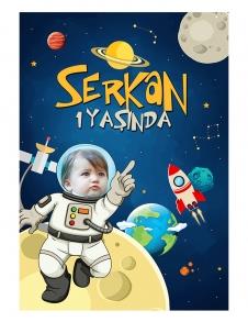 Partiavm Küçük Astronot ve Uzay Doğum Günü 70x100 cm Yırtılmaz Branda Afiş