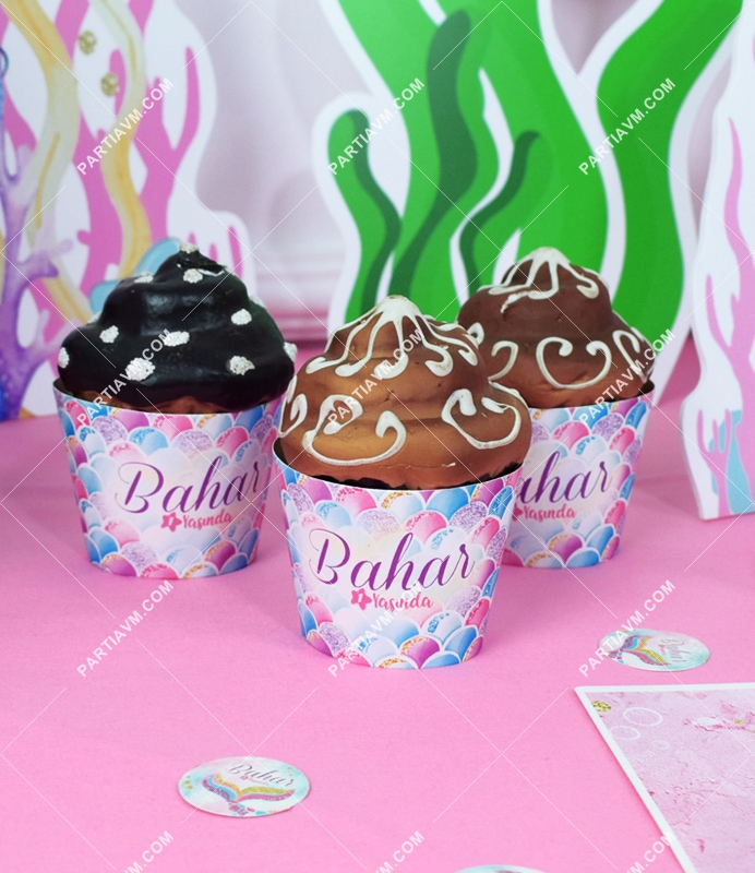 Küçük Deniz Kızı Doğum Günü Cupcake Sargısı 10 Adet