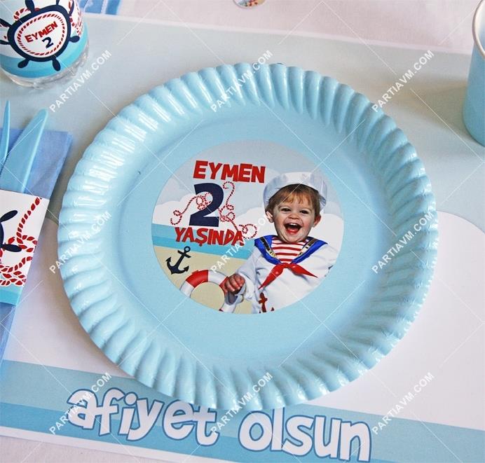 Küçük Denizci Kaptan Doğum Günü Süsleri Etiketli Karton Tabak 5 Adet