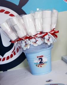 Partiavm Küçük Denizci Kaptan Doğum Günü Süsleri Marshmallow Etiketli Kovada 10 Adet Kurdeleli Çubuklu İkramlık