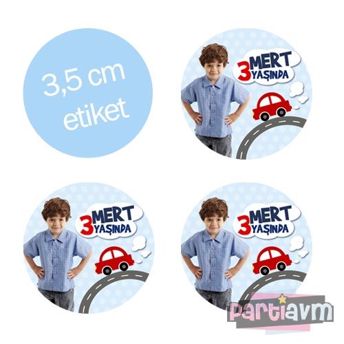 Küçük Kırmızı Araba Doğum Günü Süsleri Yuvarlak Etiket 3,5cm 15 Adet