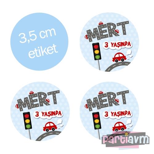 Küçük Kırmızı Araba Doğum Günü Süsleri Yuvarlak Etiket 3,5cm 15 Adet